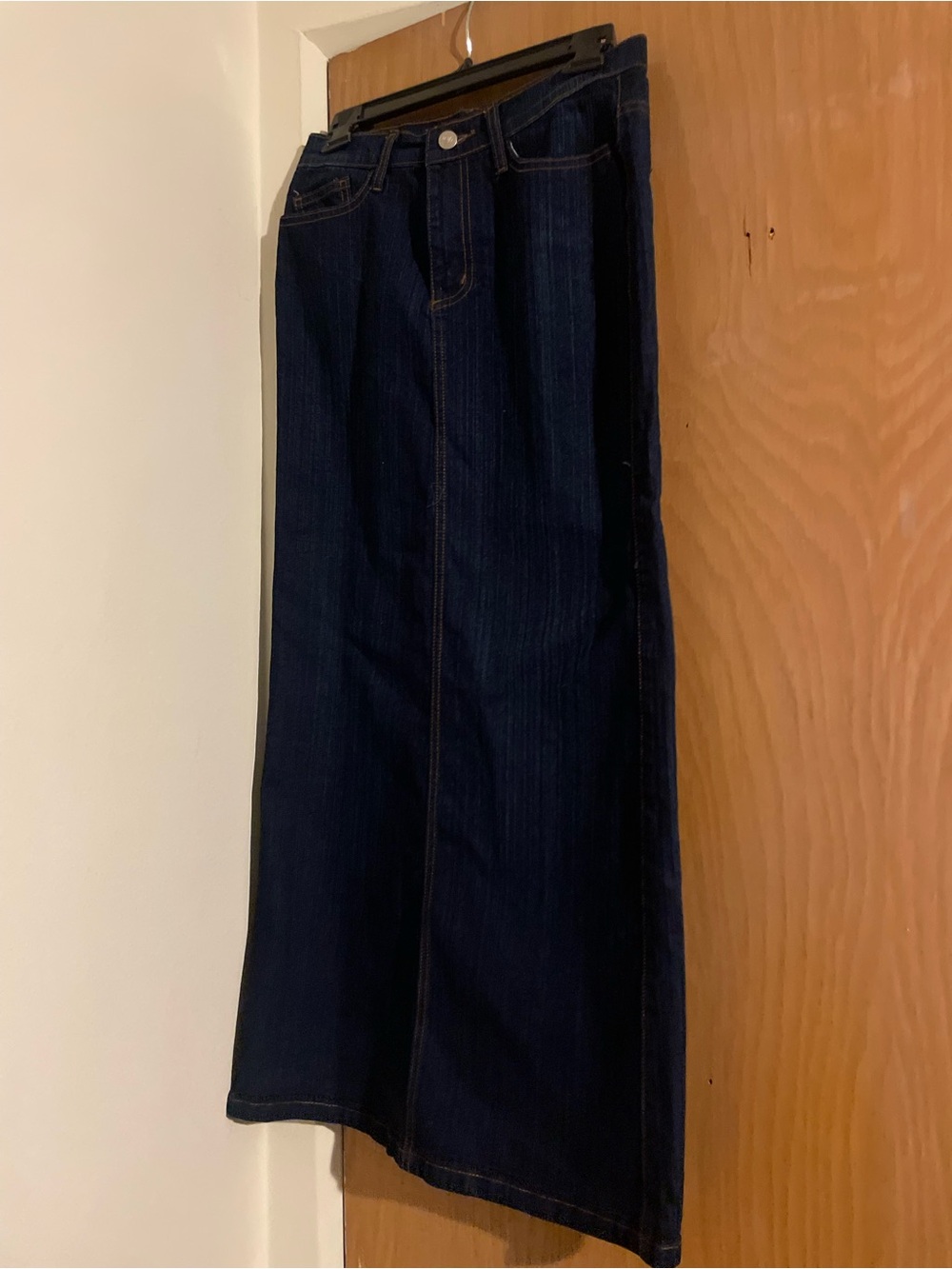 Dark Blue Denim Maxi Skirt - Classic High-Rise Style